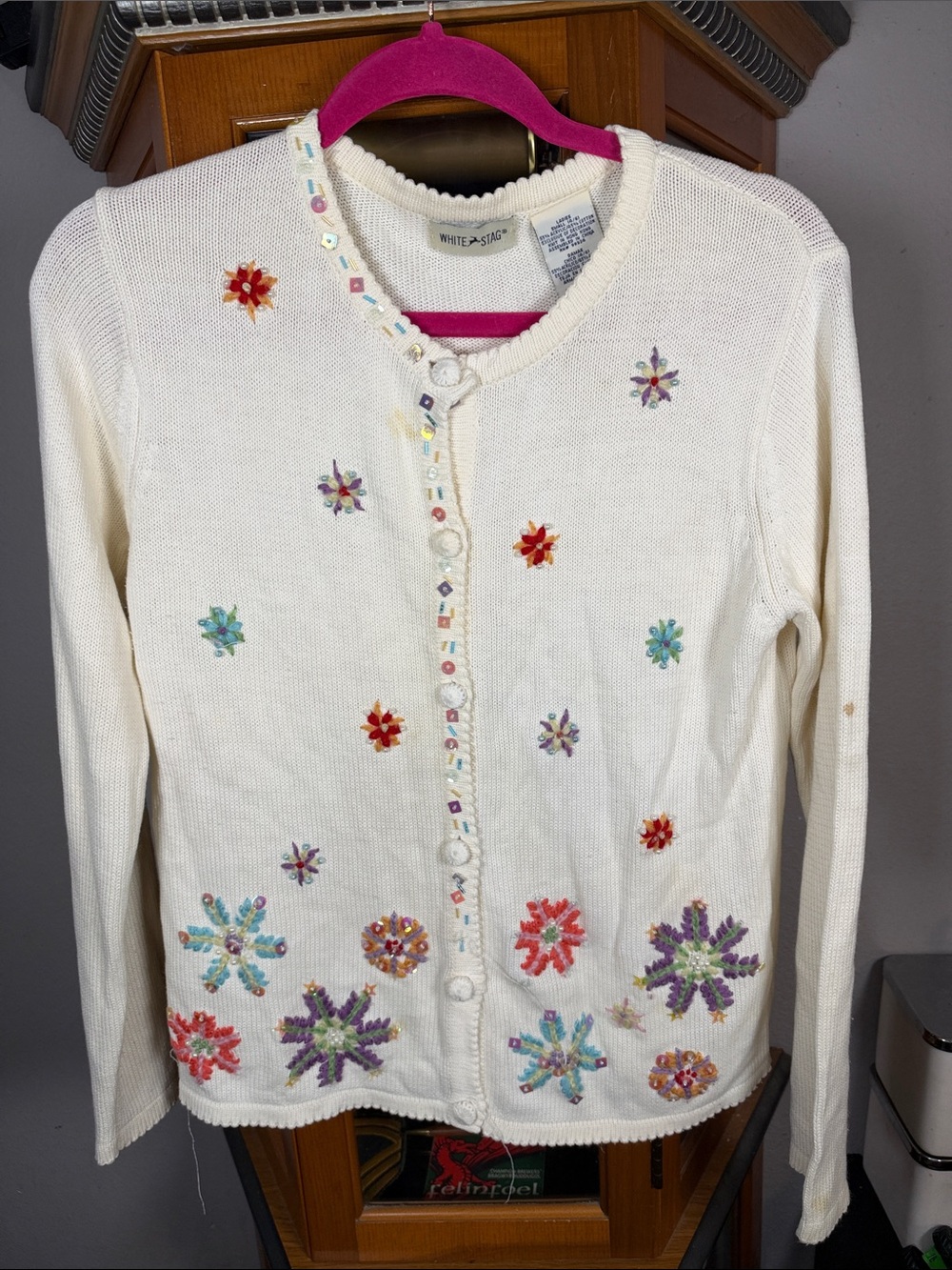 White Stag Ivory Cardigan with Multicolor Floral Embroidery
